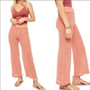 Free People Beach FP Vibrant Orange Knit Cropped Pants L